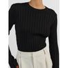 Women's Crewneck Knitted Sweater, Long Sleeve Pitted Stripe Base Layer, Solid Color Tight Autumn and Winter Top