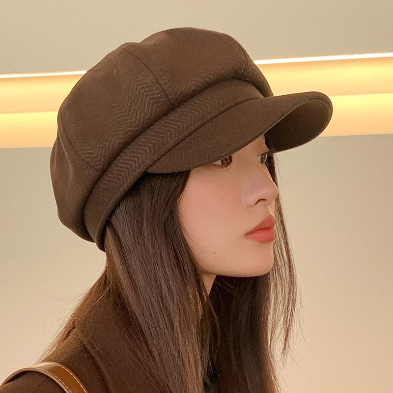 Small Black Octagonal Hat Children's Autumn and Winter Trendy New Versatile Painter Hat Duck Tongue Newsboy Hat