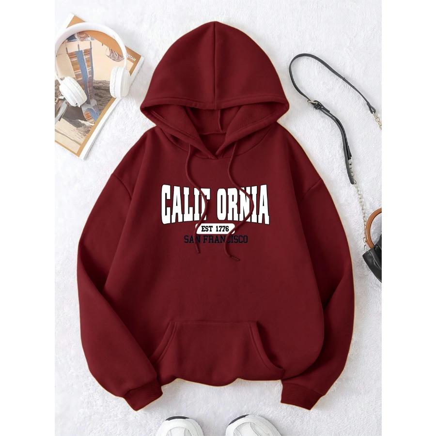 

California Est 1776 San Francisco Мужская Женская Толстовка Милый Пуловер С Капюшоном Осенняя Флисовая Толстовка Повседневная Оверсайз Парная Одежда L жёлтый