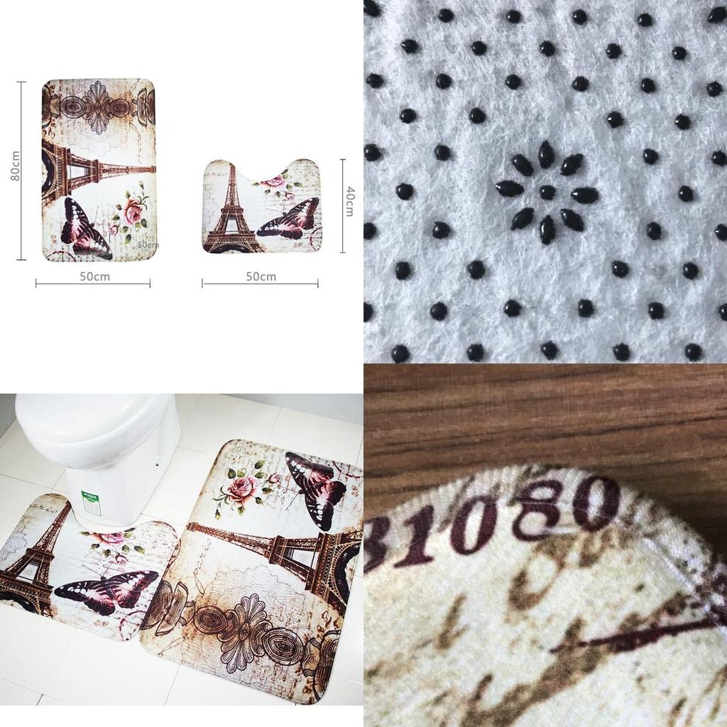 Set Tappetino da Bagno Torre delle Farfalle Poliestere Antiscivolo Assorbente per Decorazione Bagno