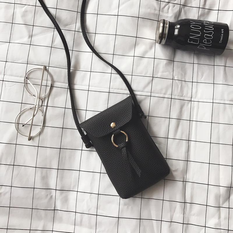 Fashion single shoulder messenger mobile phone bag versatile lychee pattern ring pendant change bag