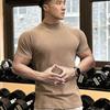 Men’s Autumn Winter Velvet Fitness Sports T-shirt Casual Short Sleeve High Collar Running Top