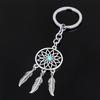 Romantic Turquoise Dream Catcher Sliver Color Feather Tassel Pendant Key Chains for Women Men Family Bag Pendant Jewelry Gifts