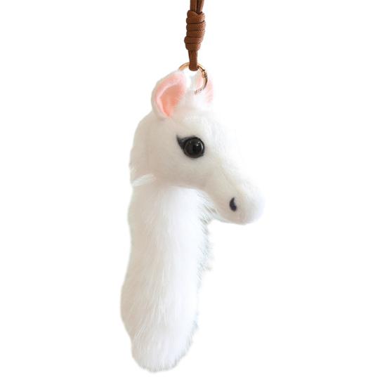 

Плюшевый брелок в виде головы лошади, реалистичная игрушка-лошадь с подвижным хвостом, милый брелок-подвеска в виде головы пони для любителей животных белый