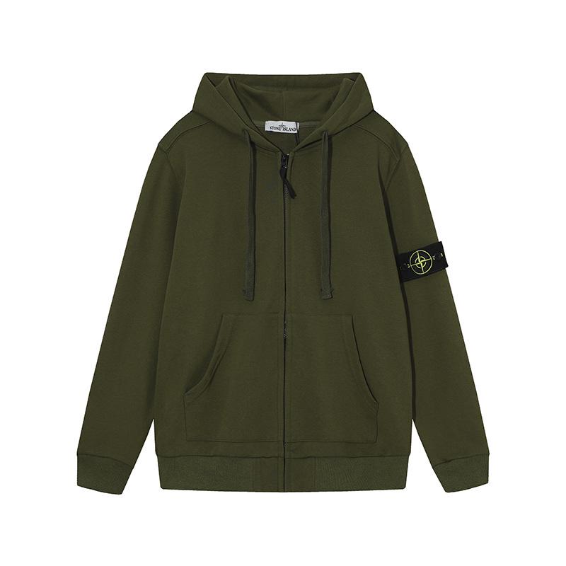 Stone Island Classic Zip Sweatshirt with Sleeve Badge - Unisex Casual Solid Color