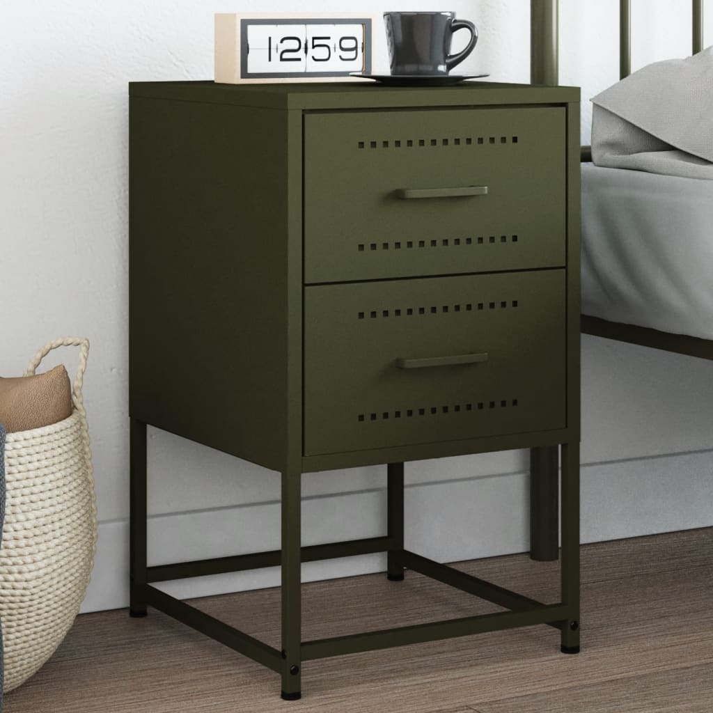 Nightstand Olive Green 36 X 39 X 60.5 Cm Steel