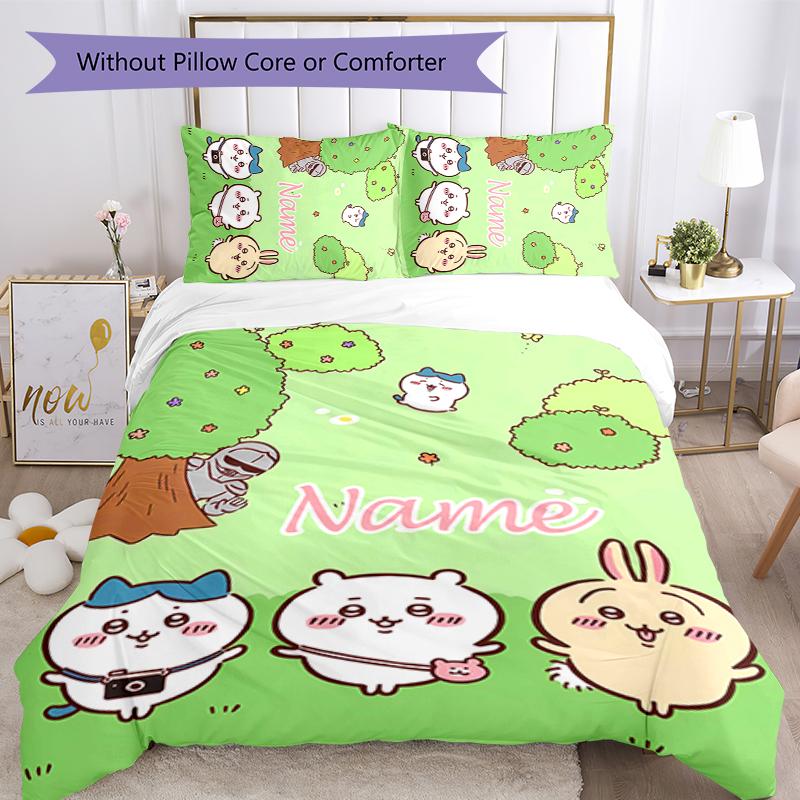 3pcs Custom Name Chiikawa Bedding Set Duvet Cover Closure Includes 1 Duvet Cover & 2 Pillowcases for All Seasons Bedroom Decor
