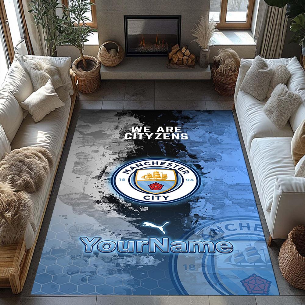 Manchester City Personalized Name Area Rug Design for Hallway Kitchen Playrooms Entryway Anti-slip Rug Office home decor