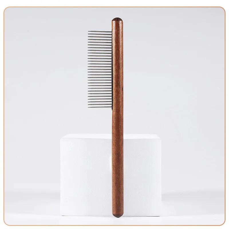 Stainless Steel Pet Hair Remover Comb with Wooden Handle for Cats Dogs Flea Tick Grooming Tool