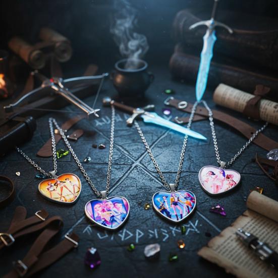 Korea Pop Necklace Heart Pendant Necklace Anime Movie Hunters Necklace Jewelry Gift for Teens Boys Girls Fans