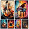 Abstract Colorful Art Musical Instruments Drum Kit Guitar Posters Prints Canvas S Music Wall Art Picture Home Room De