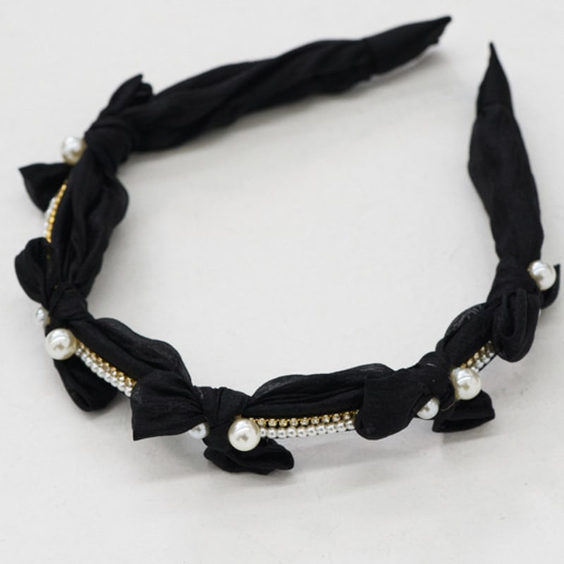 SORRY TOO MUCH LOVE Pearl Point Gem Ribbon Hairband_Black