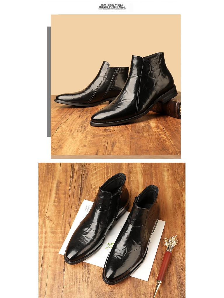 Men's Retro British Chelsea Boots - 2024 Autumn/Winter Pointed High-Top Leather with Plush Lining