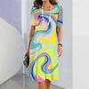 Summer Woman Dresses Women's Round Neck Short Sleeves Clothing Irregularly Streak Print Dress Clothing Loose Pullover Streetwear