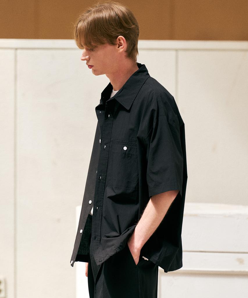 LIKE THE MOST String Point Pocket Short Sleeve Shirt_Black