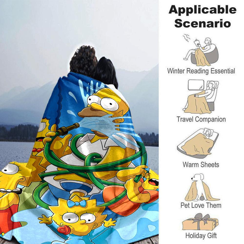1pc Homer Lisa Flannel Blanket Soft Cozy All-Season Throw for Bedroom, Sofa, Camping, Travel, Home Decor1102