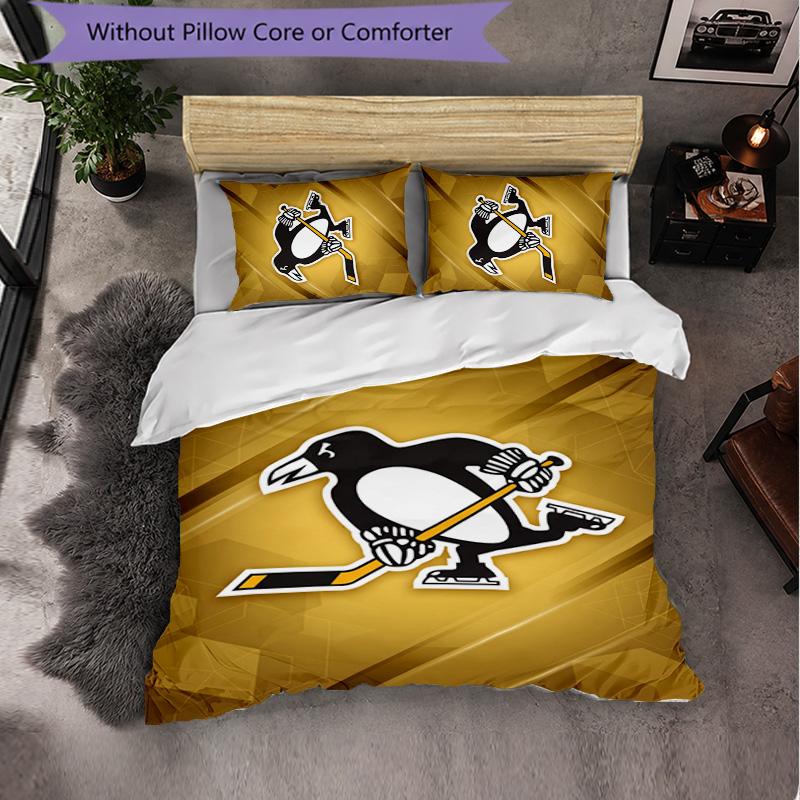 Pittsburgh Penguins Pattern Microfiber 3Pcs Bedding Set Decor Duvet Cover Set For Bedroom Home Use