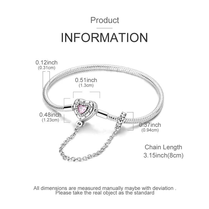 Original Bracelets 925 Silver Snowflake Heart Safety Chain Charms Bead Bracelet For Birthday Wedding Jewelry DIY Making