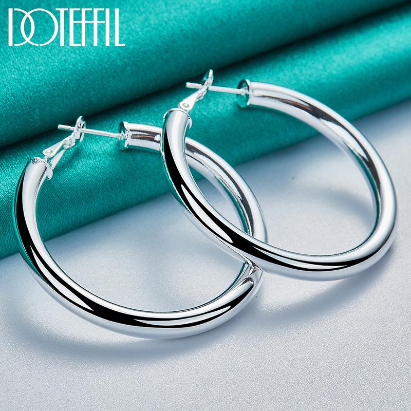 925 Sterling Silver 50mm Round Earrings, Romantic Jewelry, Fashionable Wedding Jewelry