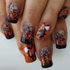 Short Square False With Halloween Witch Web Design Black Orange Color Party Nail Art For Costume