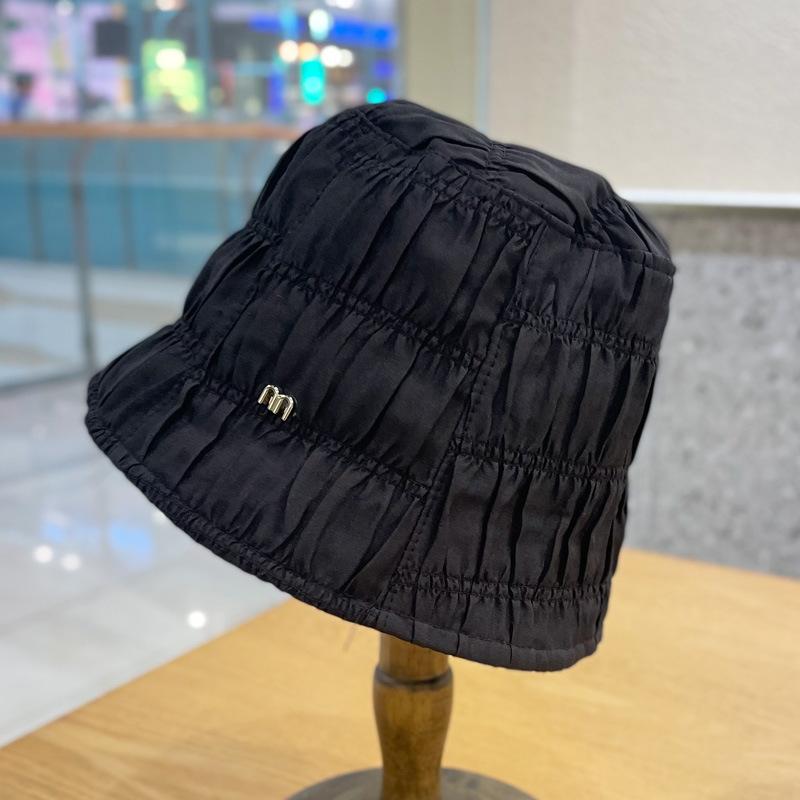 

Женская шляпа Осень Мятая Повседневная Панама Рыбака Модная шляпа-ведро с открытым лицом чёрный