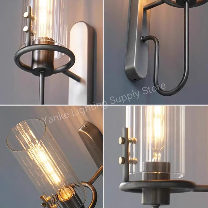 American Retro Industrial LED Wall Lamp Nordic Luxury Glass Crystal Bedside Corridor Mirror Sconces Home Lighting