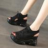 Womens Hollow Out Sport Sandals Fabric Lace Up Footwear Front Vulcanized Shoes For Women Thick Platform Wedge Sandals