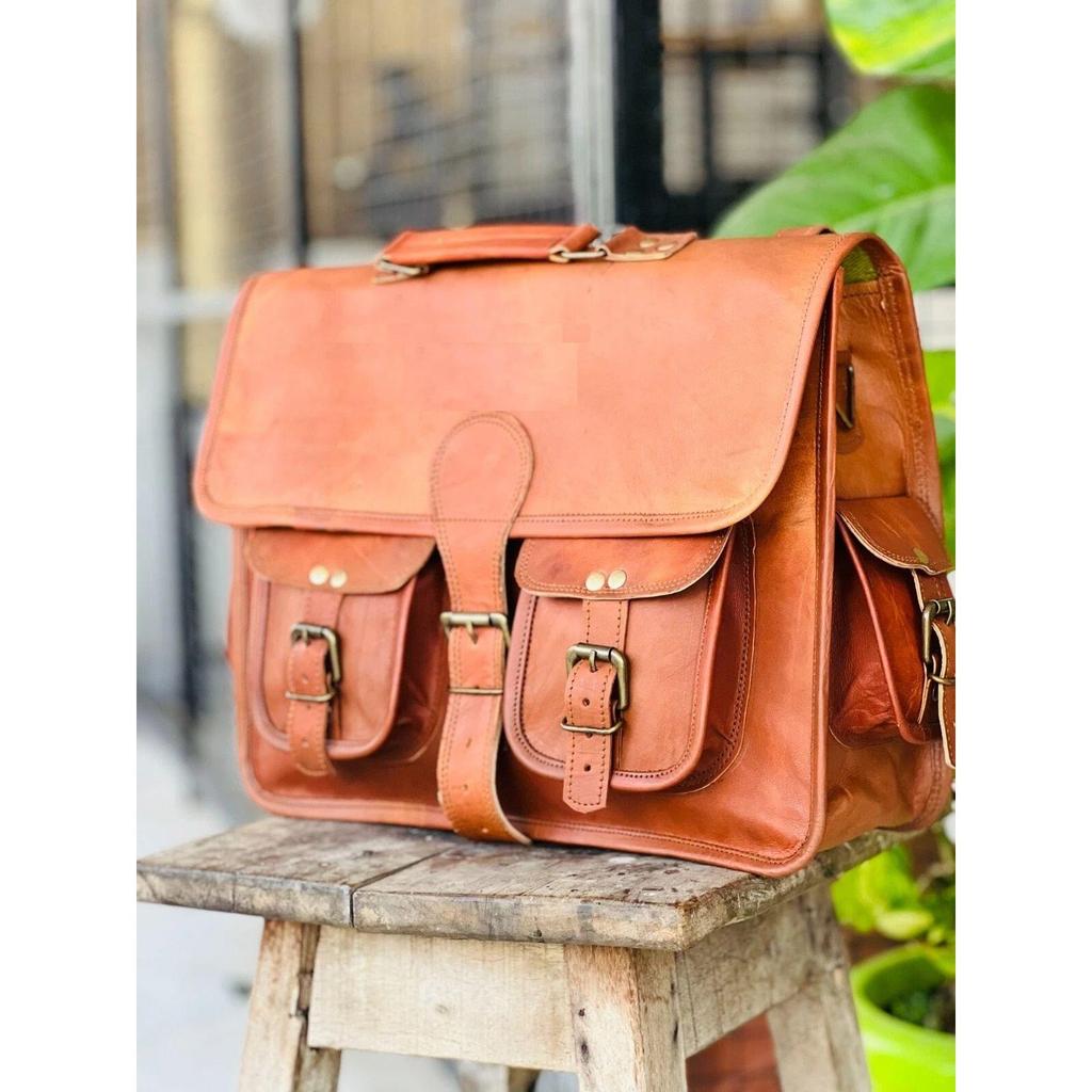 Handmade Men's Pring Leather Vintage Laptop Messenger Briefcase Bag Satchel