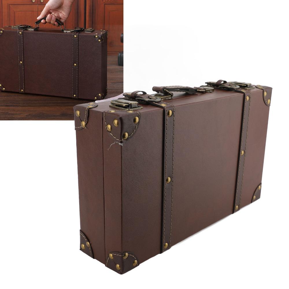 Wood Vintage Suitcase Brown Wooden Storage Box Multi-purpose Organizer  Home Organization