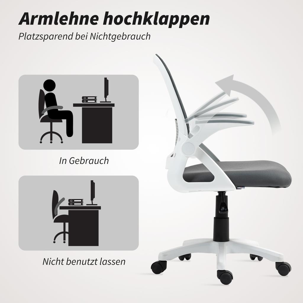 Breathable Mesh Office Chair, Ergonomic Swivel Chair with Folding Armrests and Lumbar Support, Grey