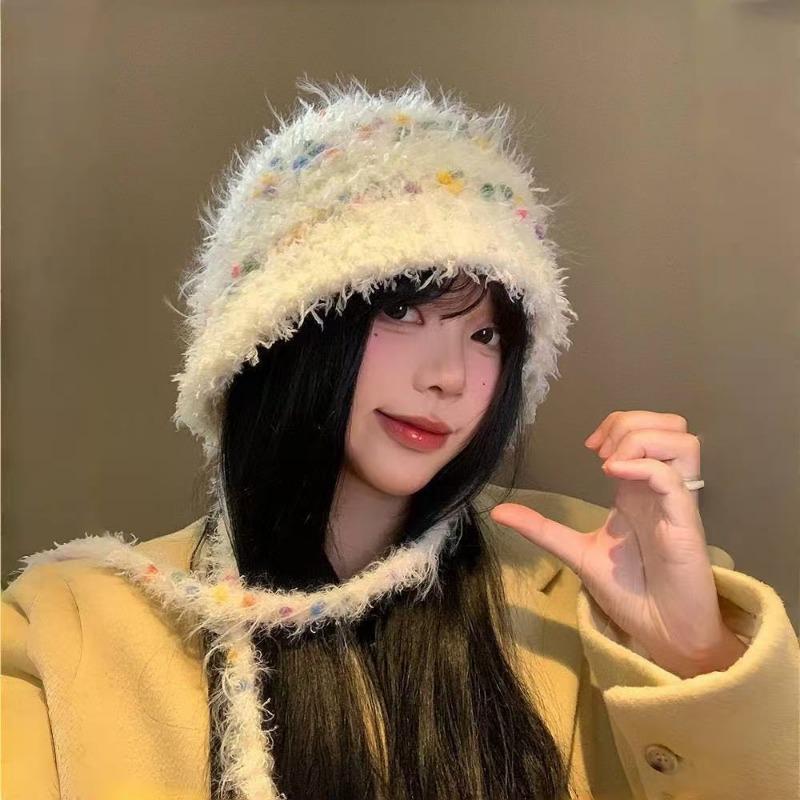 Cartoon cashmere hat, women's autumn and winter thermal straps, knitted ear protector