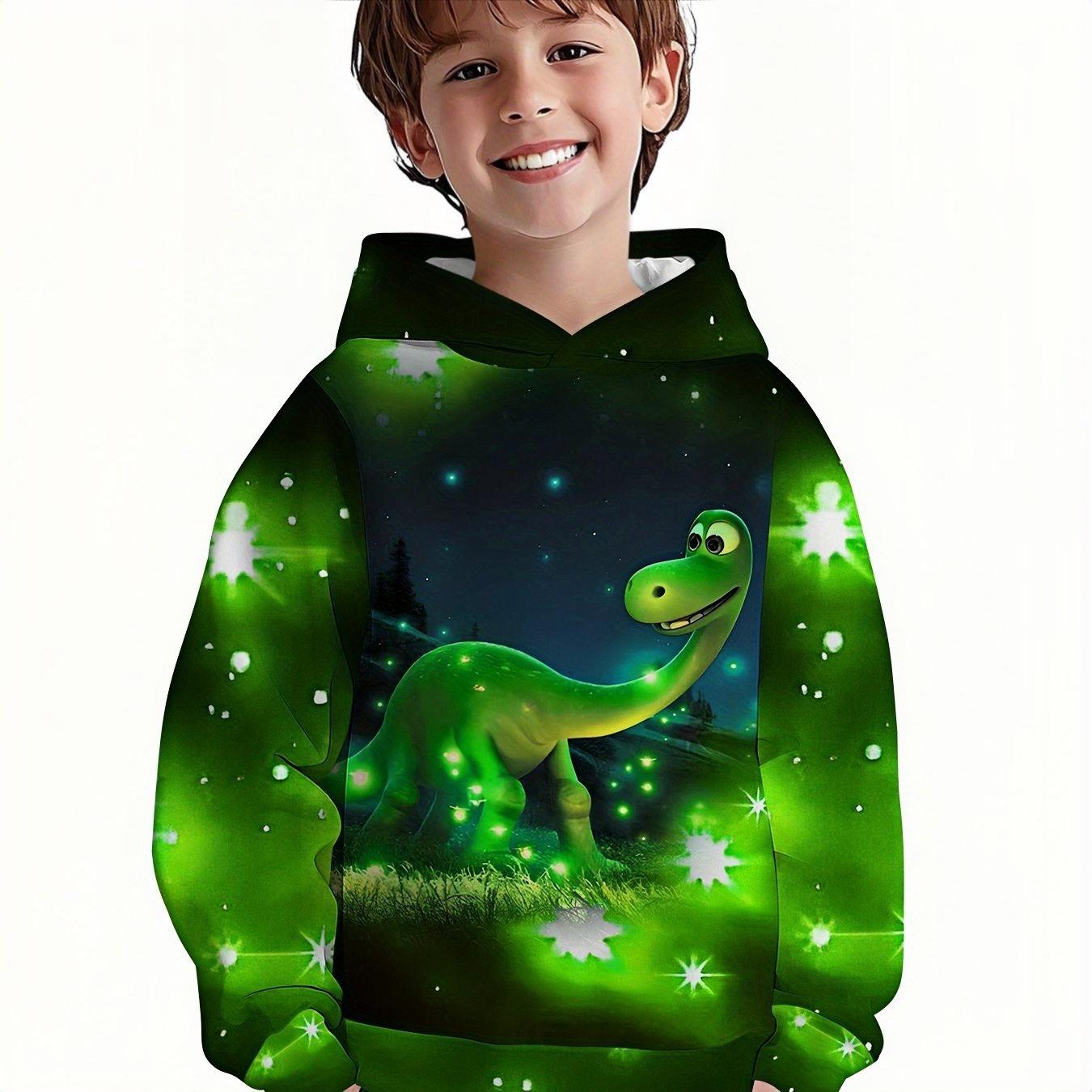 

Худи для мальчиков с 3D-принтом светящихся динозавров - Принт Звездная ночь , Мягкое и повседневное, Весна и Осень, Машинная стирка, Детское худи 9-10Y