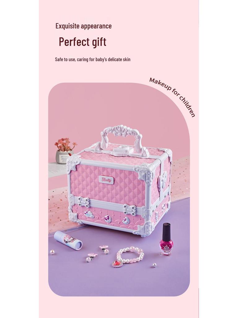 Princess Makeup Box: Washable Children's Cosmetic Set with Lipstick & Nail Polish - Perfect Birthday Gift for Girls