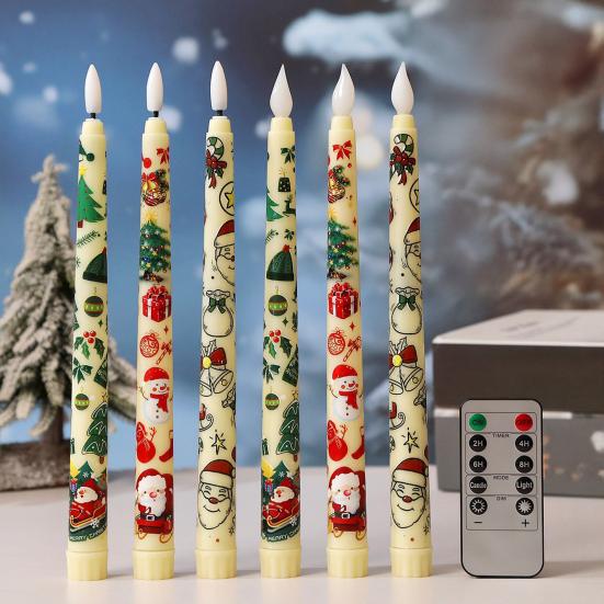 6Pcs LED Taper Candles Battery Operated Flameless Candles with Remote Control Christmas Light-up Candles for Home Winter Festive Decor