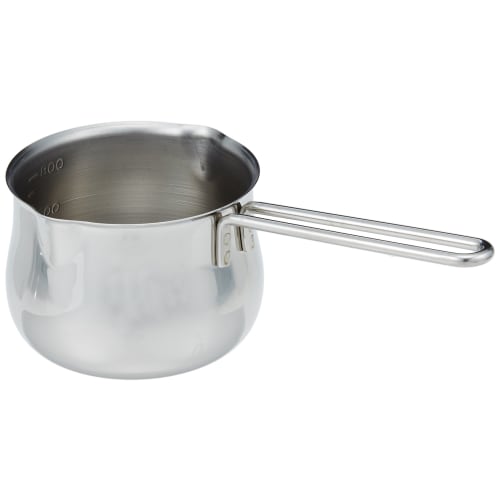 Takekoshi 18-8 Polished Milk Pan, 800cc, Graduated, Wire Handle, Silver