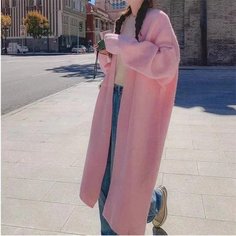 Premium temperament medium and long knitted cardigan women's autumn and winter new loose lazy style commuting versatile sweater jacket