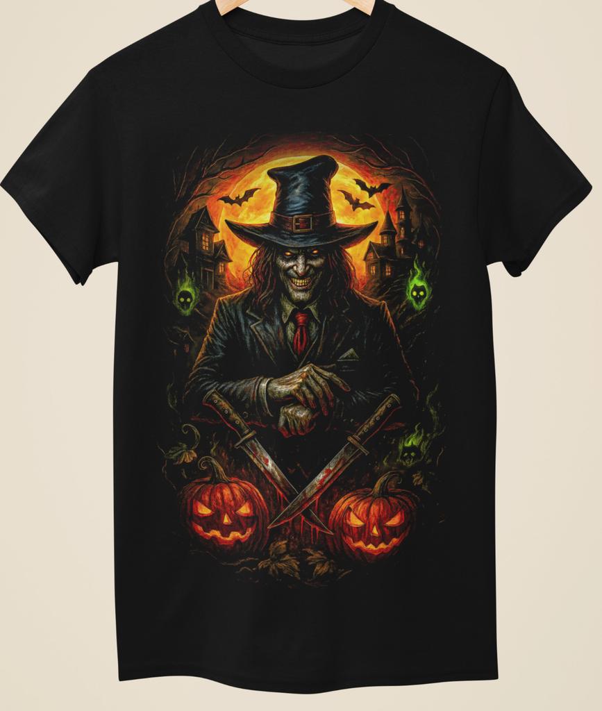 Witch Warlock Halloween Dark Horror Art Unisex Black TShirt (H0035)
