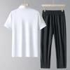 Costume de sport pour homme d'âge moyen et âgé, décontracté, en soie glacée, à manches courtes, ensemble deux pièces pour homme