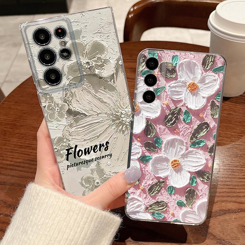 Oil Painting Flower Print Phone Case For Samsung Galaxy S26 S25 S24 S23 Ultra S22 Plus S24 S21 FE S25 Edge Clear TPU Soft Cover