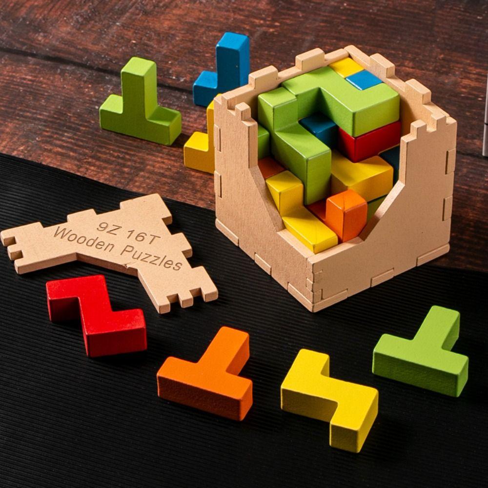 3D Wooden Building Block Box IQ 3D Wooden Puzzles IQ Puzzle Mind Brain Teaser  Kids Gifts