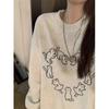 Women's Korean Style Loose Fit Pure Cotton Sweatshirt - Slimming Casual Versatile Printed Design for All Seasons with Plus Velvet Option.