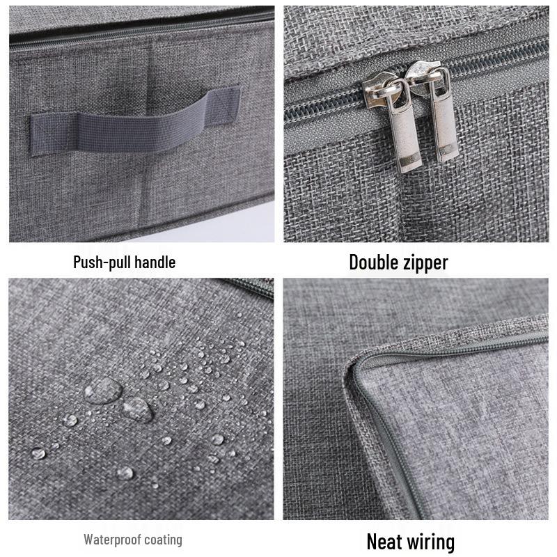 Foldable Cotton Linen Bed Base Storage Box with Lid and Zipper - Moisture-Proof Large Organizer