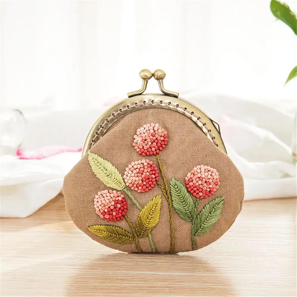 Flerfarget Håndlaget Broderi Startsett Myntpung Lommebok Blomstermønstre Korssting Broderi DIY Håndverk Hjemmedekorasjon