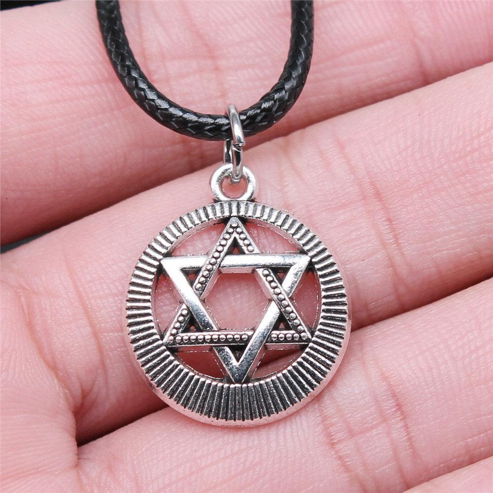 45cm Necklace Leather Chain Big Hexagram Celtic Vintage Jewelry Supplies QN036