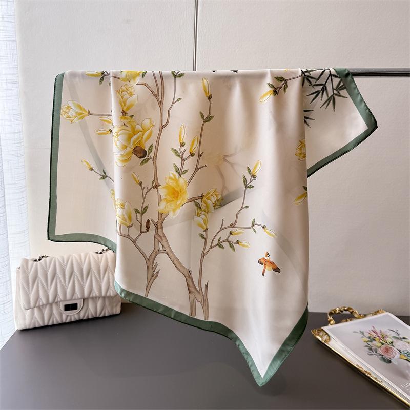 

Printed Imitation Silk Ink Rhyme Landscape Silk Scarf Square Scarf High-End Shawl Versatile Neck Small Square Scarf Headscarf Unilateral 66-70CM