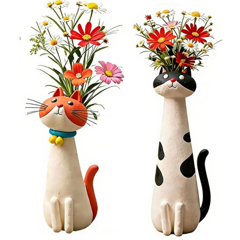 2pcs Cute Cat Shaped Flower Vase for Desk Shelf Decor Gardening Gift Home Decor