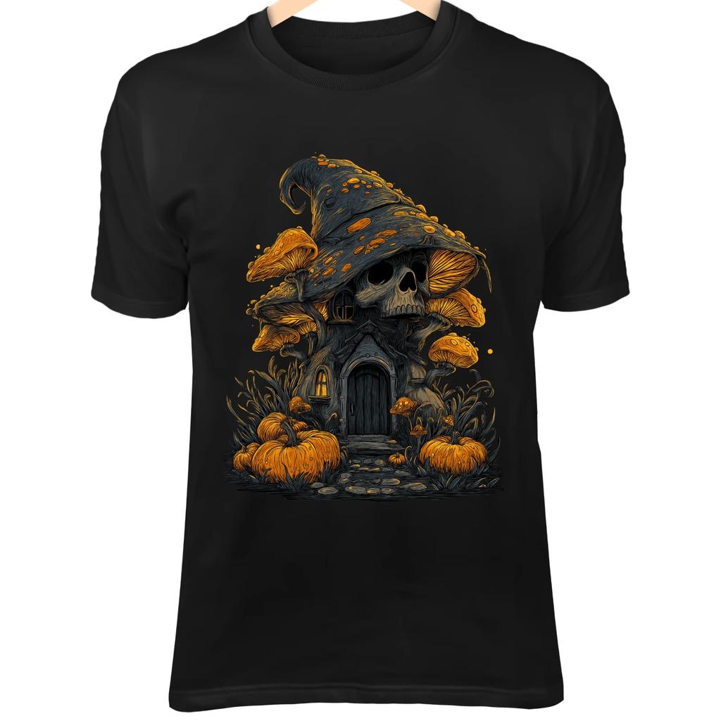 Haunted Mushroom Skull House - Witch Hat Roof, Pumpkins & Halloween Fantasy