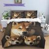 Schwarzes Shiba Inu Muster Bettwäsche Heimdekoration Geburtstagsgeschenk (1 Bettbezug + 2 Kissenbezüge, ohne Füllung)