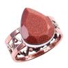 Natural Sunstone Gemstone Handmade 925 Sterling Silver Two Tone Ring Size 9 M9O34