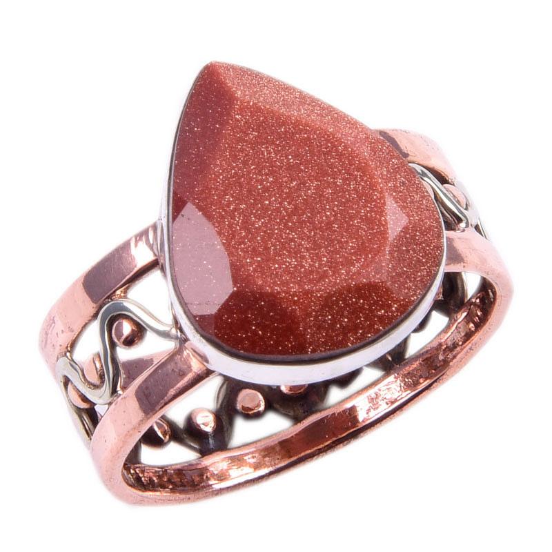 Natural Sunstone Gemstone Handmade 925 Sterling Silver Two Tone Ring Size 9 M9O34